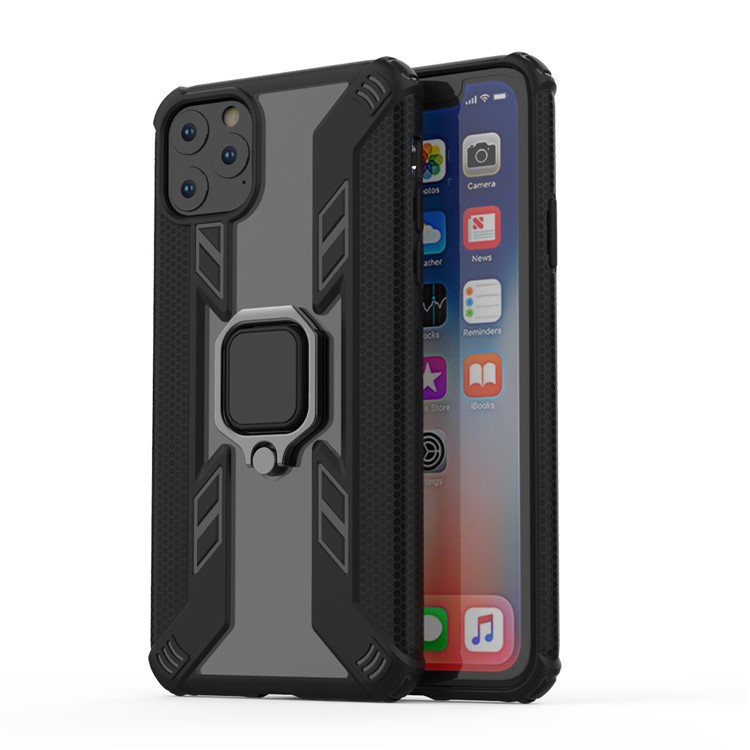 Estilo Rotativo Anel Guerreiro Kickstand PC + TPU Combo Case Para Iphone 11 Pro Max 6,5 Polegadas (2019) - Preto-1
