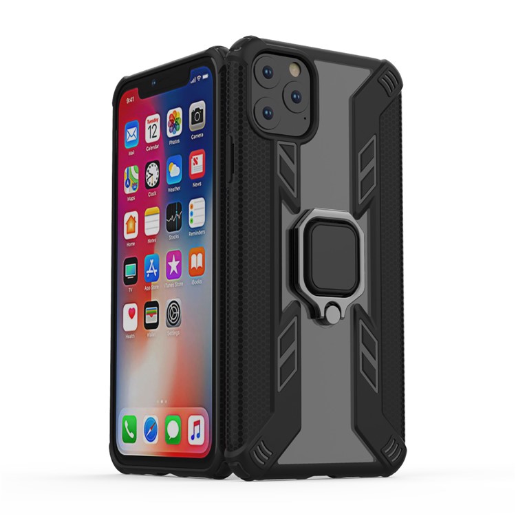 Estilo Rotativo Anel Guerreiro Kickstand PC + TPU Combo Case Para Iphone 11 Pro Max 6,5 Polegadas (2019) - Preto-2