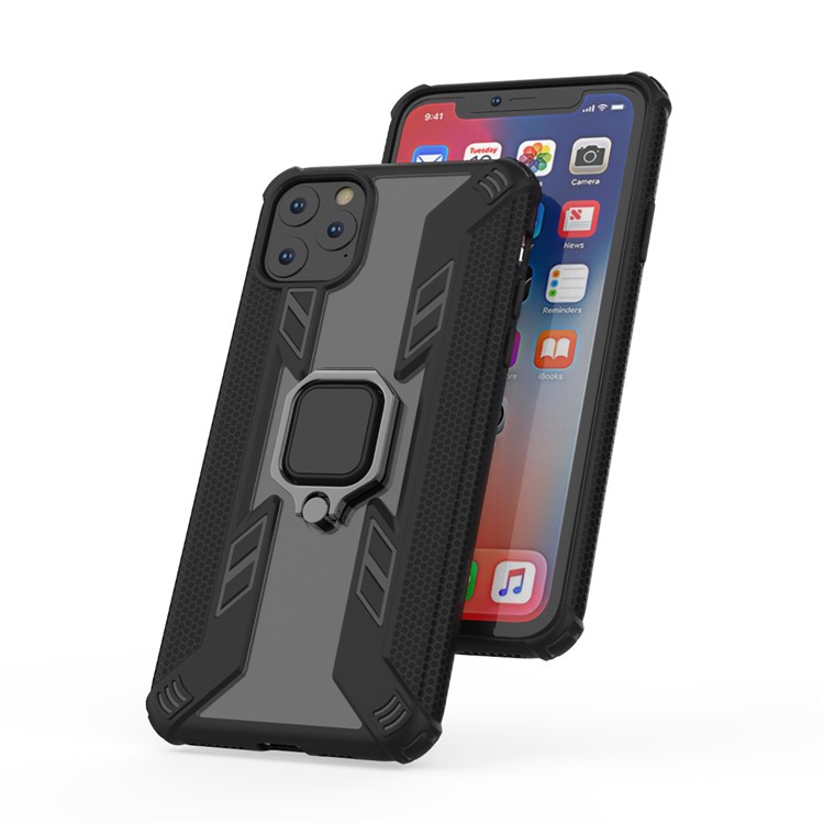 Estilo Rotativo Anel Guerreiro Kickstand PC + TPU Combo Case Para Iphone 11 Pro Max 6,5 Polegadas (2019) - Preto-3