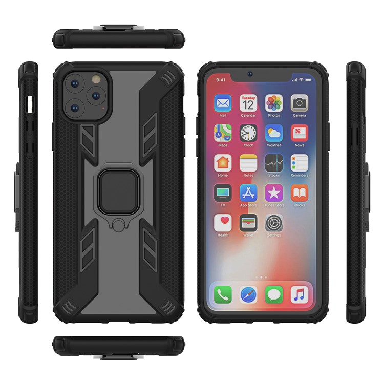 Estilo Rotativo Anel Guerreiro Kickstand PC + TPU Combo Case Para Iphone 11 Pro Max 6,5 Polegadas (2019) - Preto-6