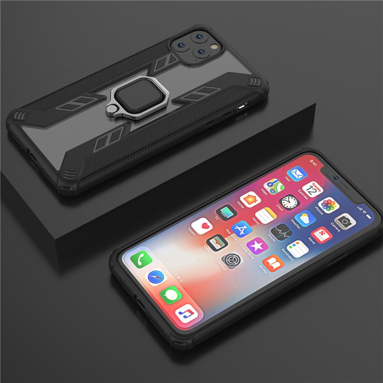Estilo Rotativo Anel Guerreiro Kickstand PC + TPU Combo Case Para Iphone 11 Pro Max 6,5 Polegadas (2019) - Preto-7