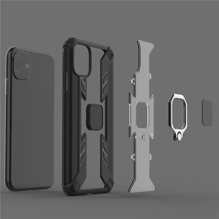 Estilo Rotativo Do Anel Guerreiro Kickstand PC + Capa Híbrida TPU Para Iphone 11 6,1 Polegadas (2019) - Preto-10