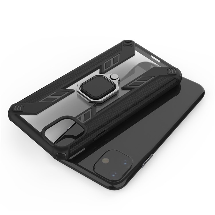 Estilo Rotativo Do Anel Guerreiro Kickstand PC + Capa Híbrida TPU Para Iphone 11 6,1 Polegadas (2019) - Preto-11