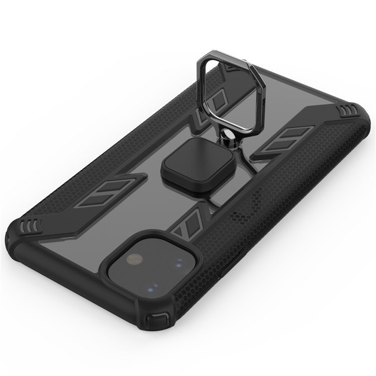 Estilo Rotativo Do Anel Guerreiro Kickstand PC + Capa Híbrida TPU Para Iphone 11 6,1 Polegadas (2019) - Preto-12