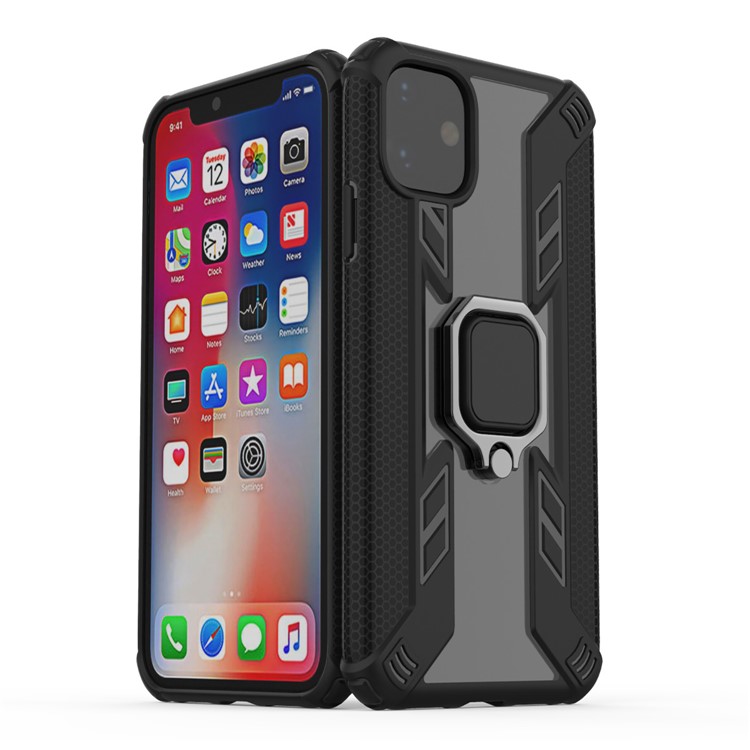 Warrior Style Rotating Ring Kickstand PC + TPU Hybrid Cover for iPhone 11 6.1 inch (2019) - Black-2