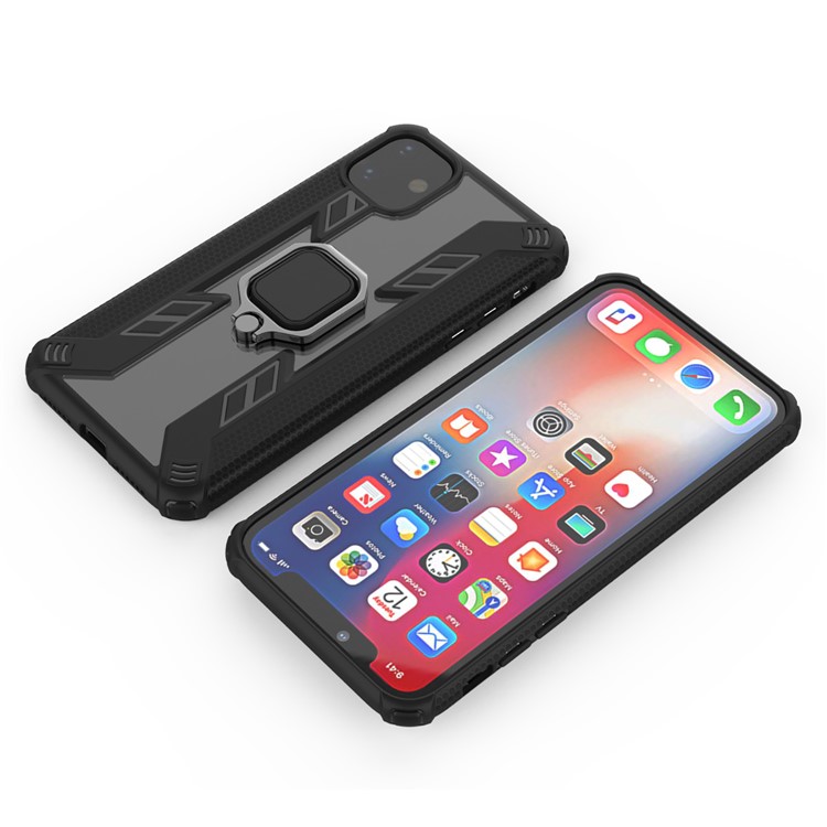 Estilo Rotativo Do Anel Guerreiro Kickstand PC + Capa Híbrida TPU Para Iphone 11 6,1 Polegadas (2019) - Preto-5