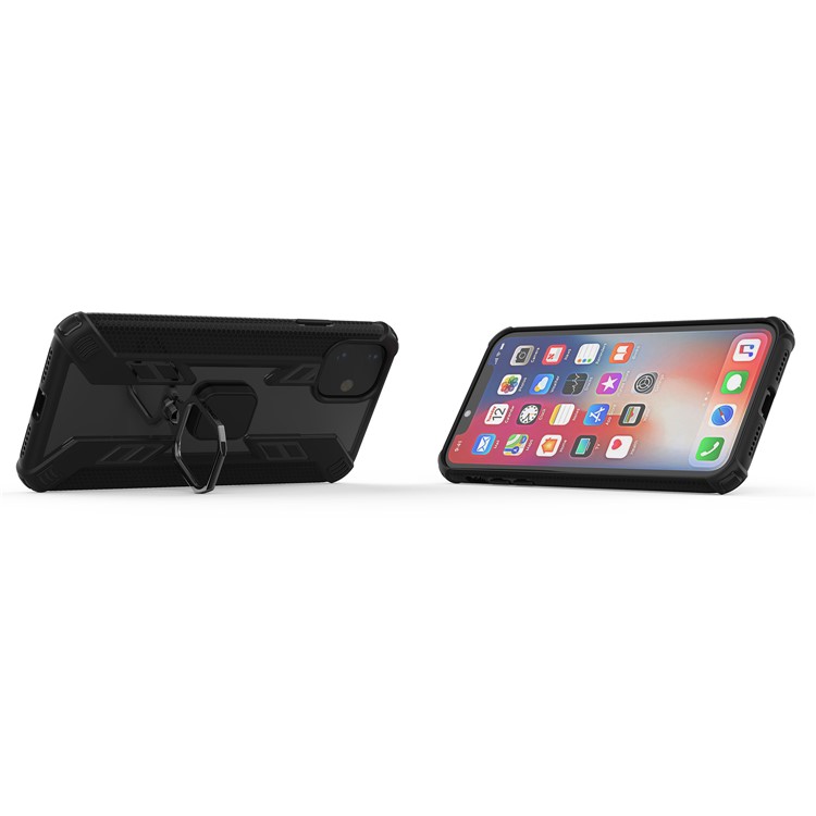 Estilo Rotativo Do Anel Guerreiro Kickstand PC + Capa Híbrida TPU Para Iphone 11 6,1 Polegadas (2019) - Preto-6