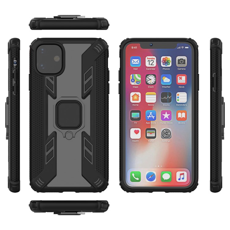 Estilo Rotativo Do Anel Guerreiro Kickstand PC + Capa Híbrida TPU Para Iphone 11 6,1 Polegadas (2019) - Preto-7