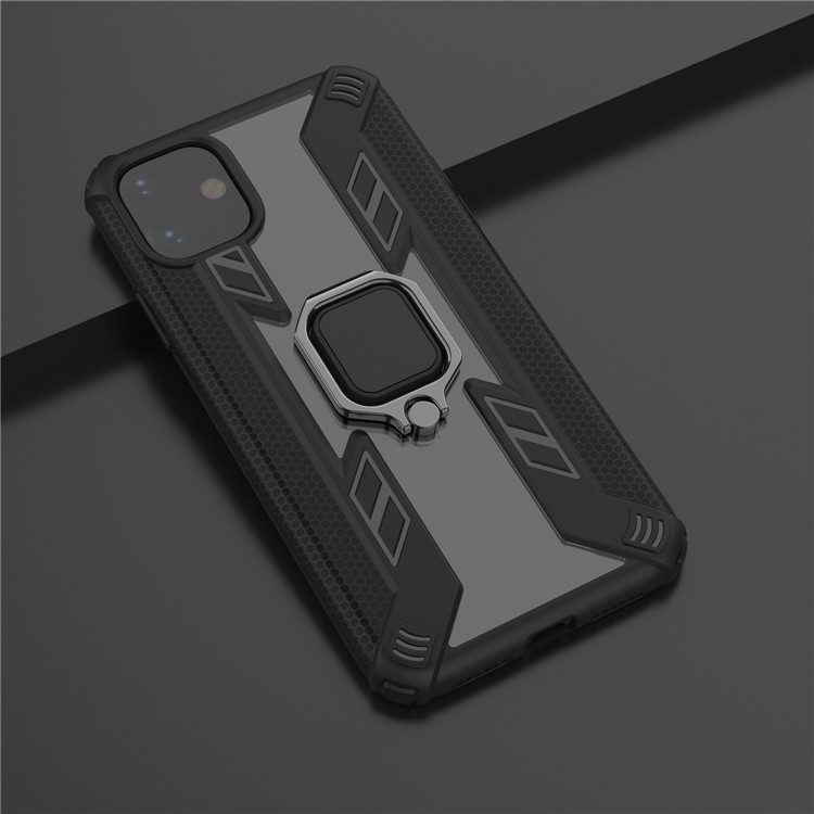 Estilo Rotativo Do Anel Guerreiro Kickstand PC + Capa Híbrida TPU Para Iphone 11 6,1 Polegadas (2019) - Preto-8