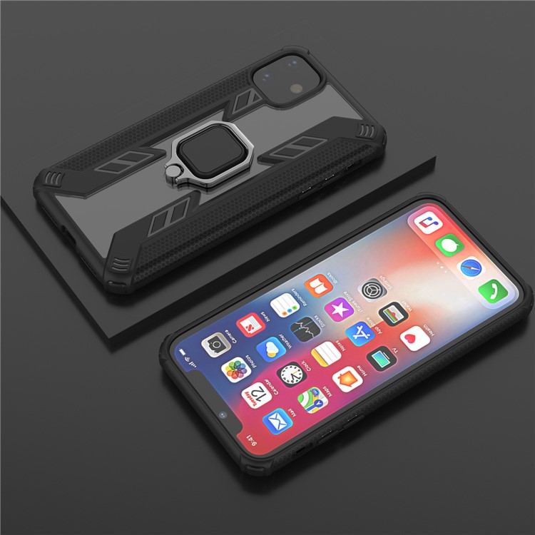 Estilo Rotativo Do Anel Guerreiro Kickstand PC + Capa Híbrida TPU Para Iphone 11 6,1 Polegadas (2019) - Preto-9