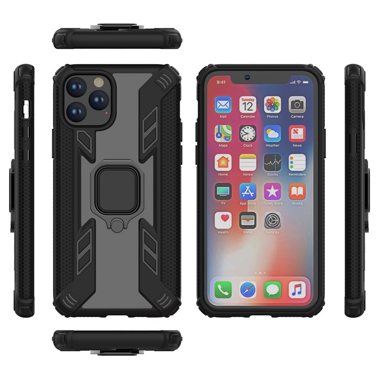 Warrior Style Rotating Ring Kickstand PC + TPU Hybrid Case for iPhone 11 Pro 5.8 inch (2019) - Black-1