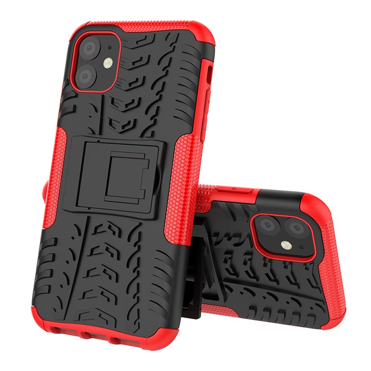 Cool Tire Pattern PC + TPU Hybrid Case Avec Kickstand Pour Iphone 11 6,1 Pouces - le Noir / Rouge