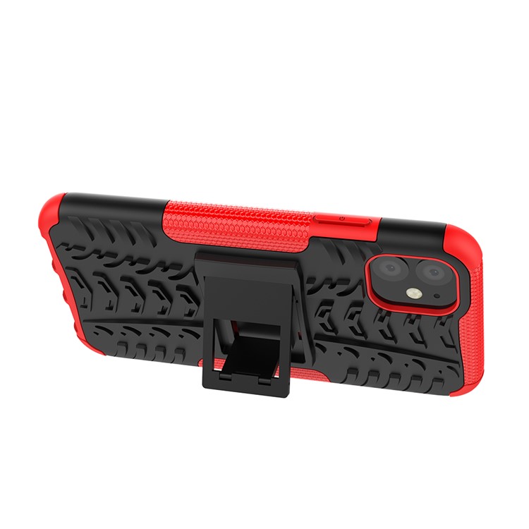 Case de Híbrido PC de Patrón de Neumáticos Fría + TPU Con Kickstand Para Iphone 11 6.1 Pulgadas - Negro / Rojo