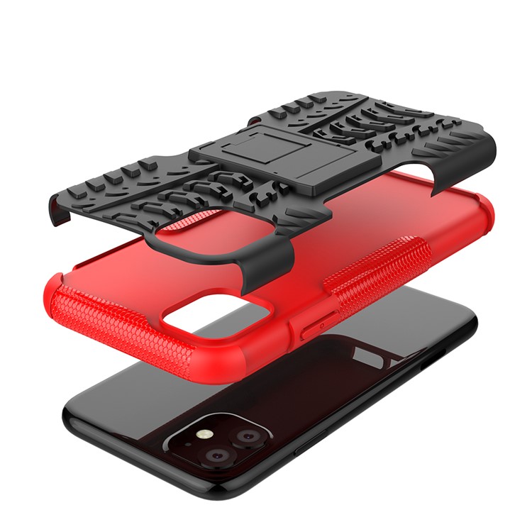 Cool Tyre Pattern PC + TPU Hybrid Case with Kickstand for iPhone 11 6.1 inch - Black / Red-6