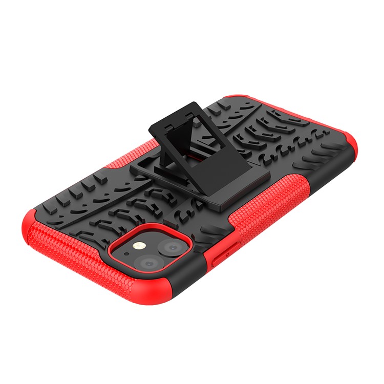 Cool Tire Pattern PC + TPU Hybrid Case с Кик -стендом Для Iphone 11 6,1 Дюйма - Черный / Красный