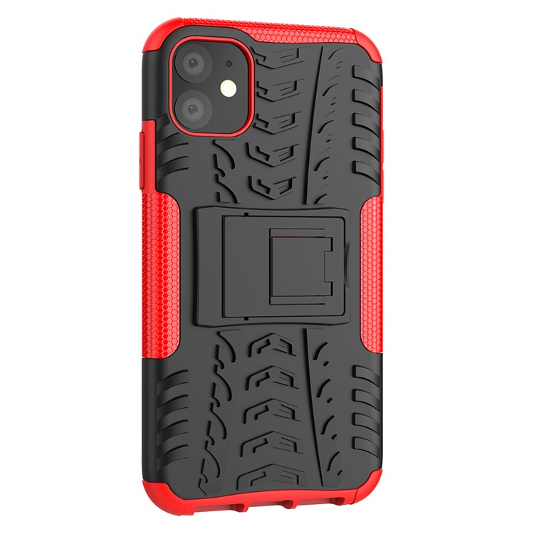 Cool Tyre Pattern PC + TPU Hybrid Case with Kickstand for iPhone 11 6.1 inch - Black / Red-8