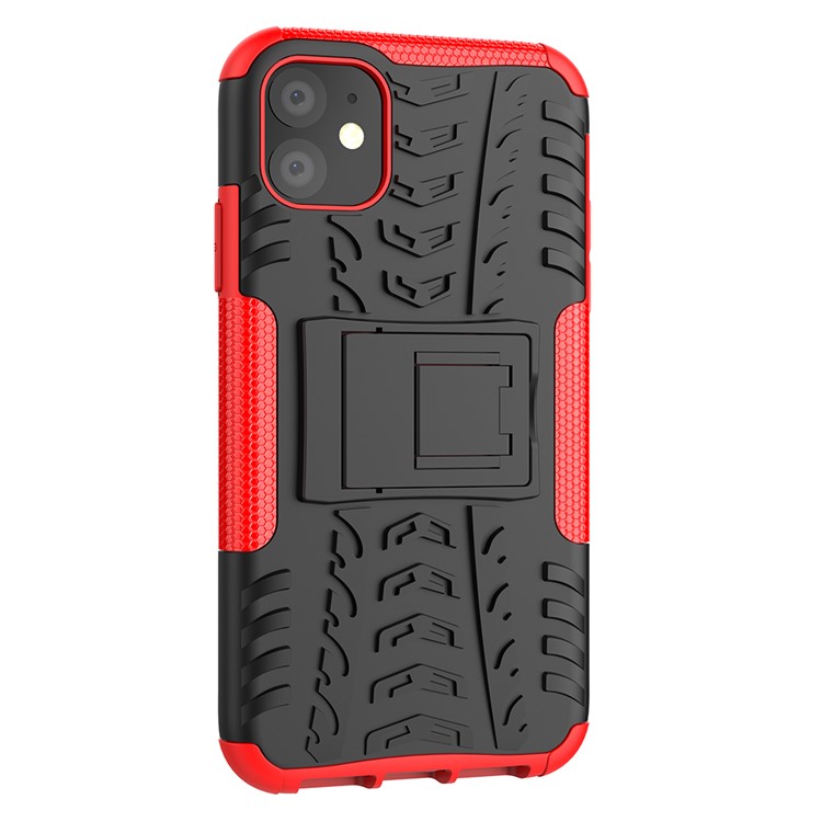 Cool Tire Pattern PC + TPU Hybrid Case с Кик -стендом Для Iphone 11 6,1 Дюйма - Черный / Красный-8