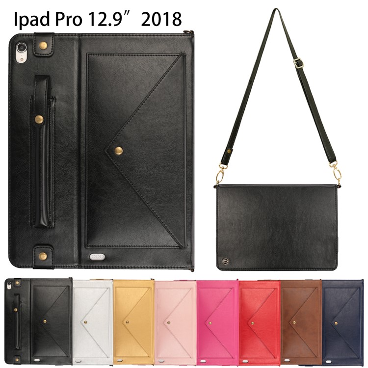 Envelop Style Wallet Leather Tablet Shell with Pen Slot for Apple iPad Pro 12.9-inch (2018) - Black-8