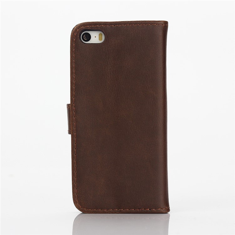 Retro Art-Leder-Mappen-Schlag-Abdeckung für iPhone SE / 5s / 5 - Kaffee-2