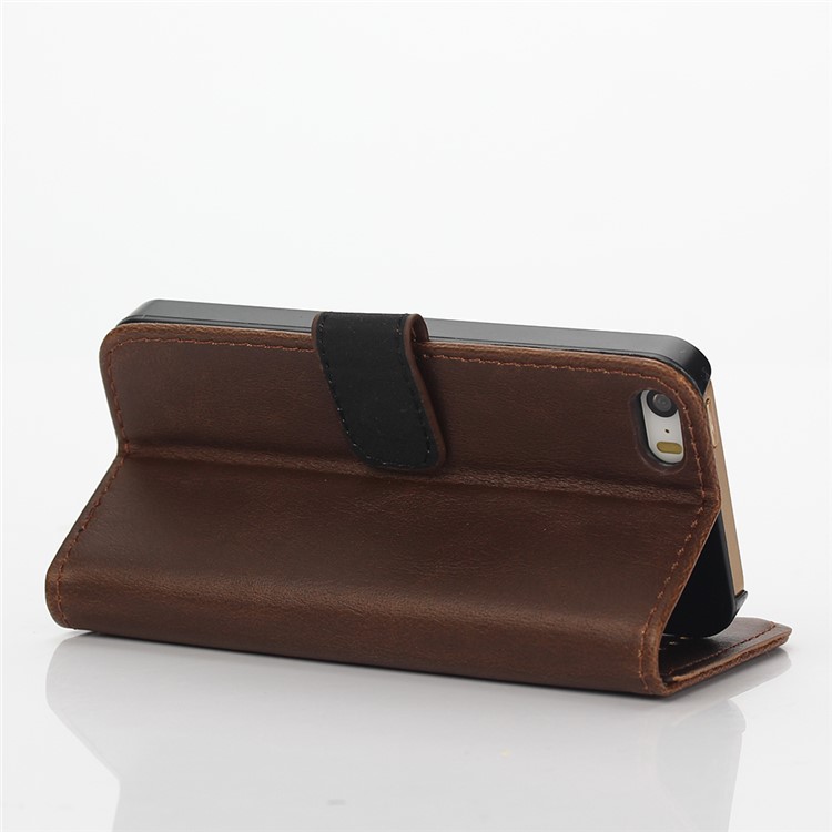 Retro Art-Leder-Mappen-Schlag-Abdeckung für iPhone SE / 5s / 5 - Kaffee-4