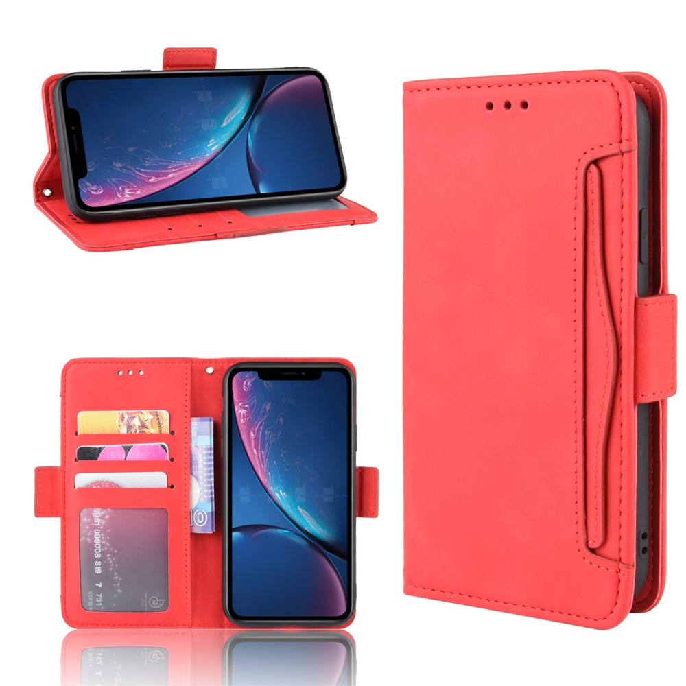 PU Leather Phone Case Covering with Card Slots Wallet Cover for iPhone XR 6.1 inch - Red