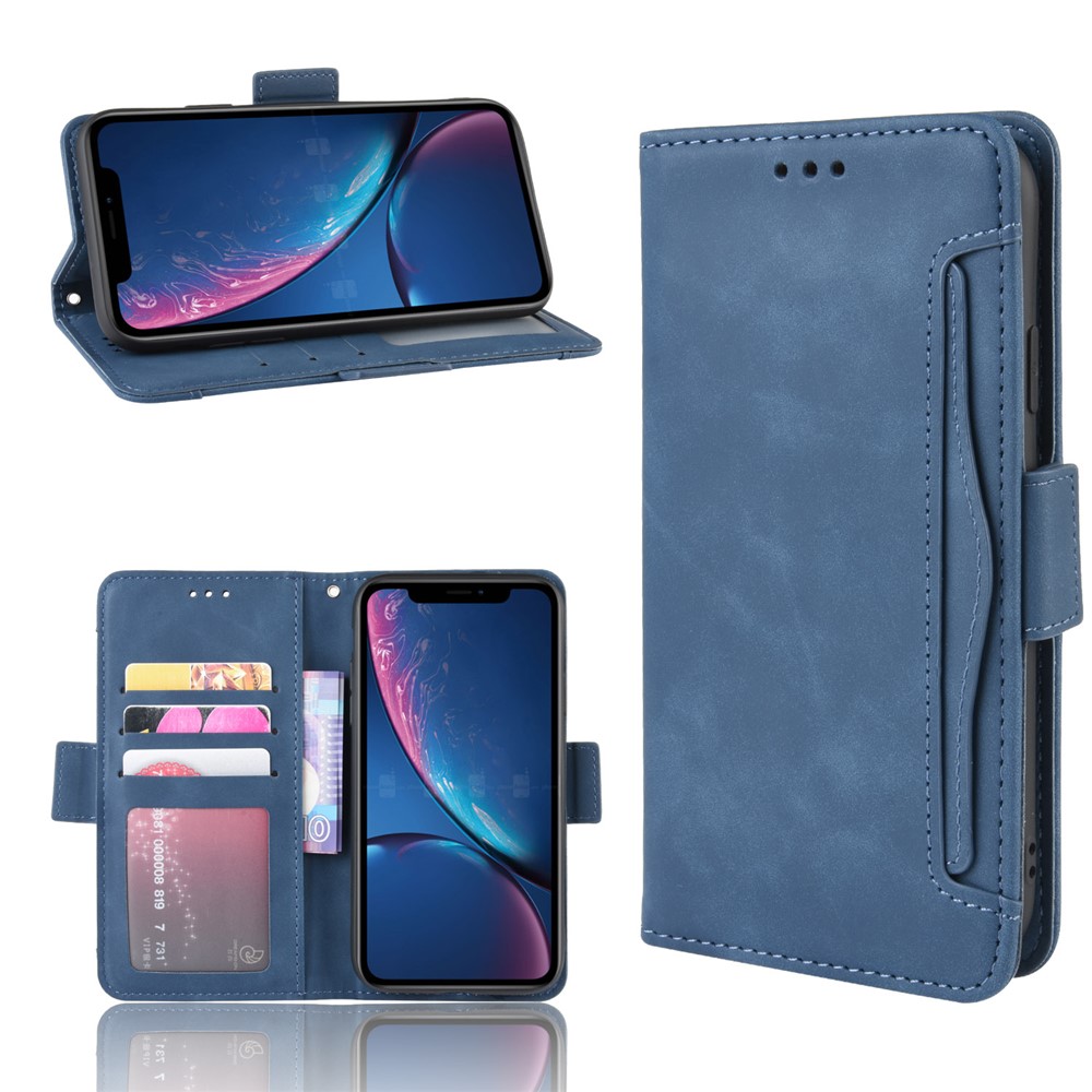 PU Leather Phone Case Covering with Card Slots Wallet Cover for iPhone XR 6.1 inch - Blue