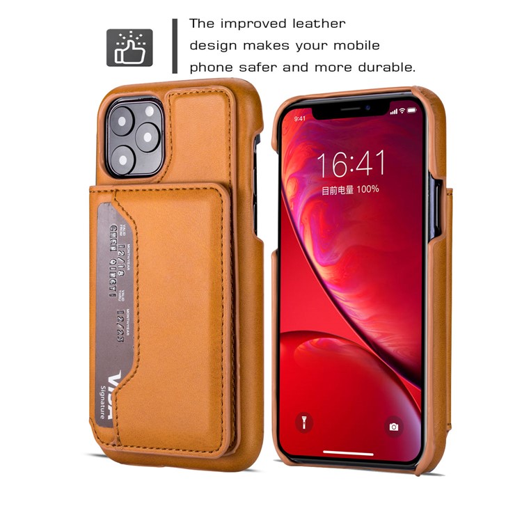 PU Leather + PC Card Holder Kickstand Phone Case for iPhone 11 6.1 inch - Brown-2