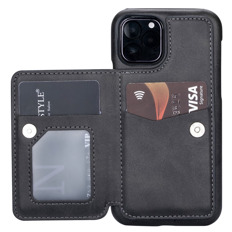 Couro Pu + Titular Do Cartão Pc Tampa Do Telefone Kickstand Para Apple Iphone 11 Pro 5,8 Polegadas - Preto-5