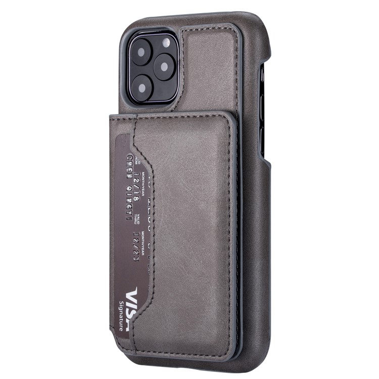 Couro Pu + Titular Do Cartão Pc Tampa Do Telefone Kickstand Para Apple Iphone 11 Pro 5,8 Polegadas - Cinzento-4