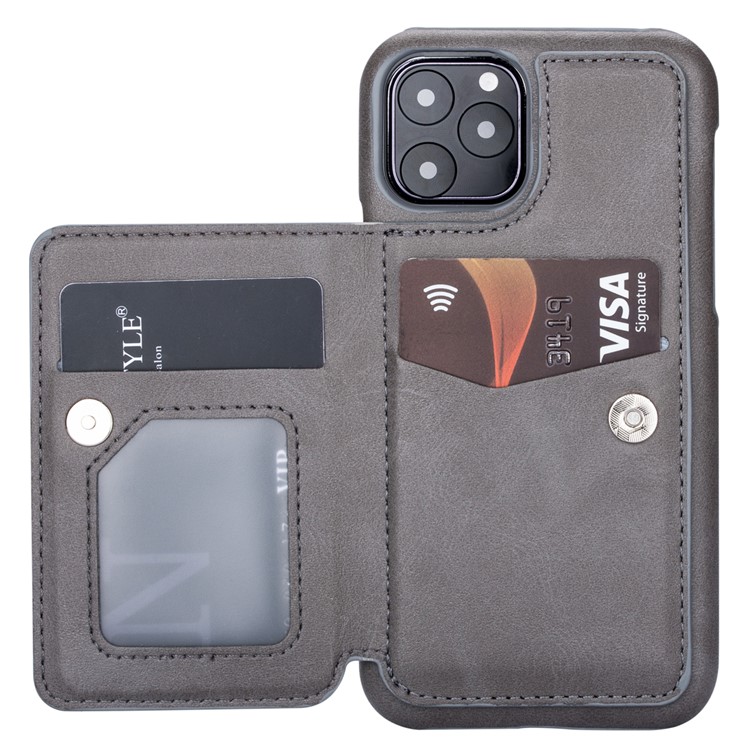 Couro Pu + Titular Do Cartão Pc Tampa Do Telefone Kickstand Para Apple Iphone 11 Pro 5,8 Polegadas - Cinzento-5