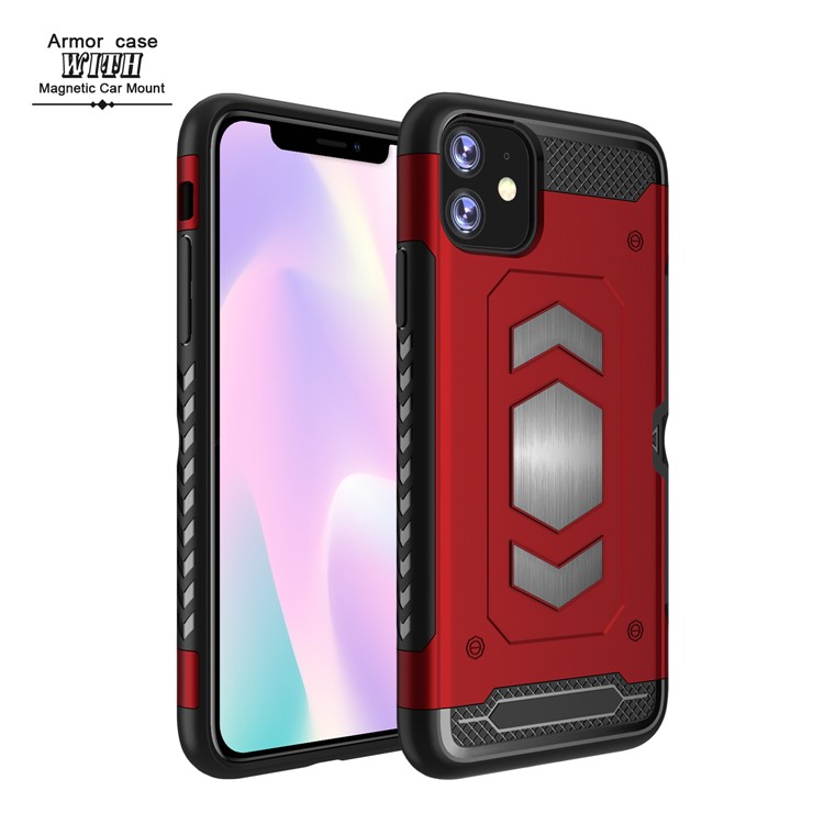 PC + TPU Combo Card Holder Back Covering Case for iPhone 11 6.1 inch - Red-3