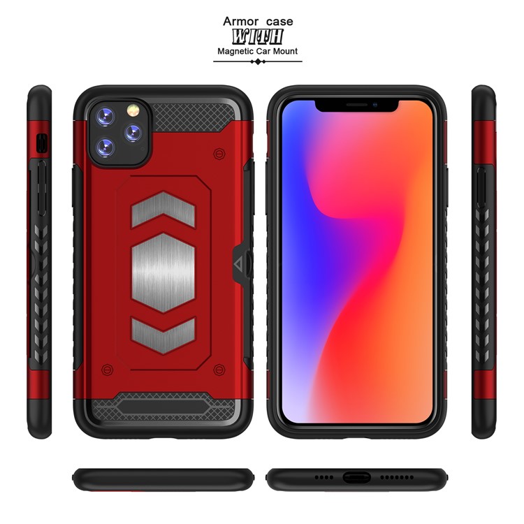 PC + TPU Combo with Card Holder Cover for iPhone 11 Pro 5.8 inch - Red-4