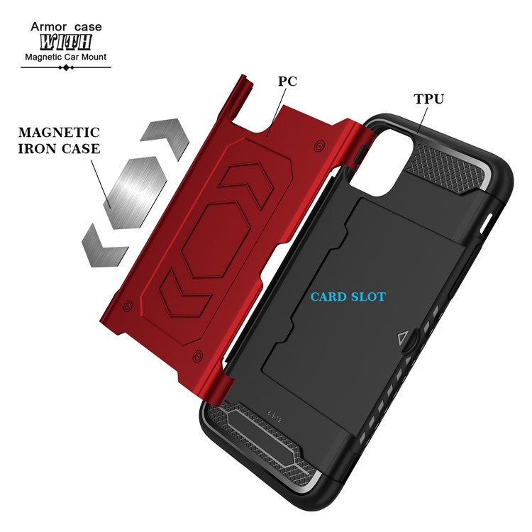 PC + TPU Combo with Card Holder Cover for iPhone 11 Pro 5.8 inch - Red-5