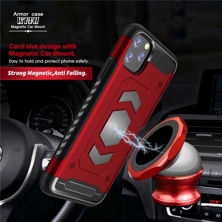 PC + TPU Combo with Card Holder Cover for iPhone 11 Pro 5.8 inch - Red-6