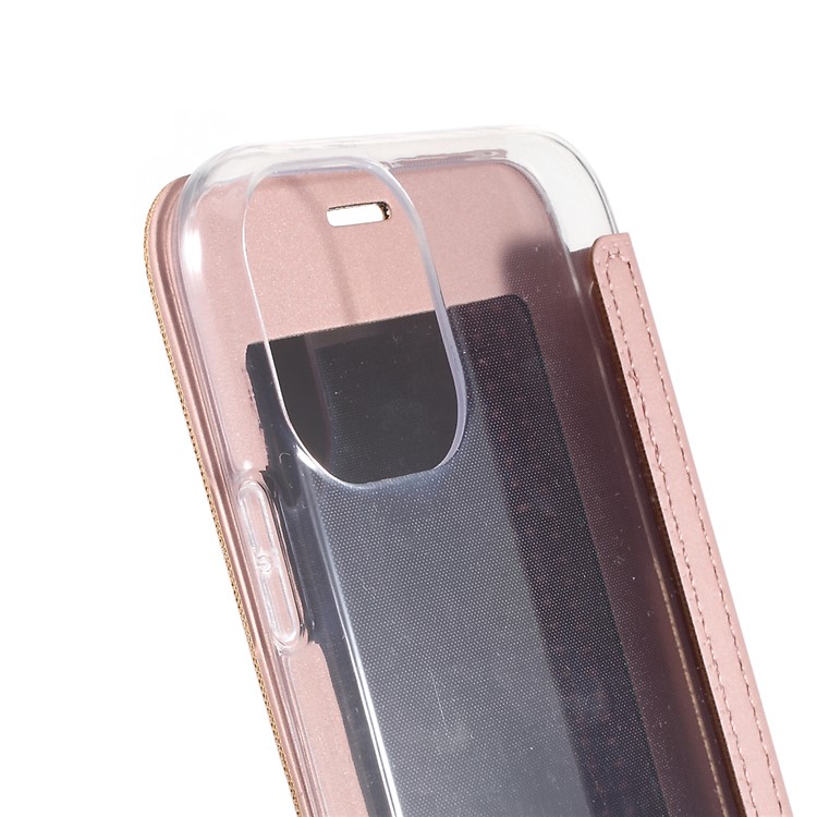 Transparent Plastic Back Case + PU Leather + TPU Hybrid Phone Cover Case for iPhone 11 Pro 5.8-inch - Rose Gold-4