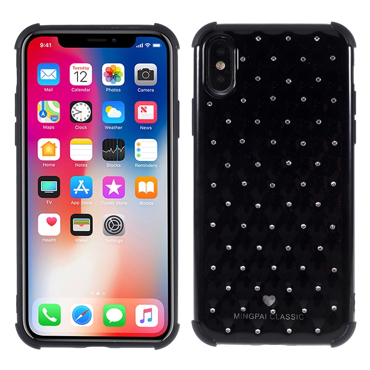 Rhinestone Decor Shockproof TPU Phone Back Case for iPhone X/XS - Black-1