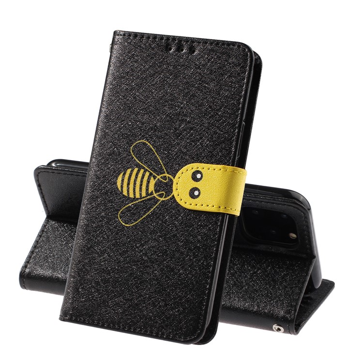 Bee Pattern Silk Texture Leather Wallet Stand Case for iPhone 11 Pro 5.8-inch - Black-1