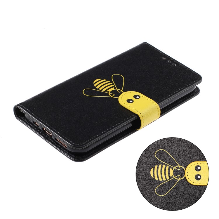 Bee Pattern Silk Texture Leather Wallet Stand Case for iPhone 11 Pro 5.8-inch - Black-2