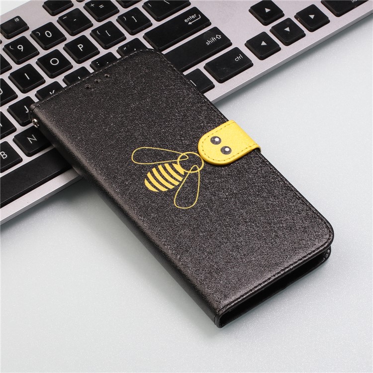 Bee Pattern Silk Texture Leather Wallet Stand Case for iPhone 11 Pro 5.8-inch - Black-6