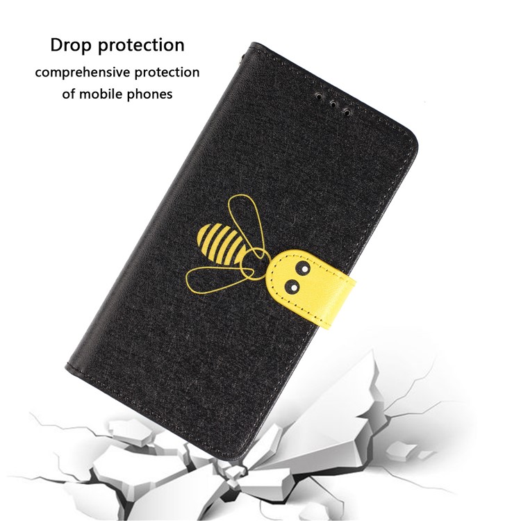 Bee Pattern Silk Texture Leather Wallet Stand Phone Protective Case for iPhone 11 6.1 inch - Black-3