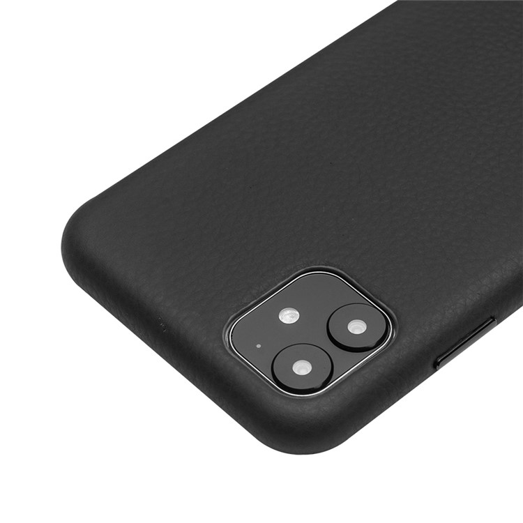 QIALINO Couro Genuíno Lichia Textura Telefone Tampa Traseira Case Para Iphone 11 6.1 Polegadas - Preto-5