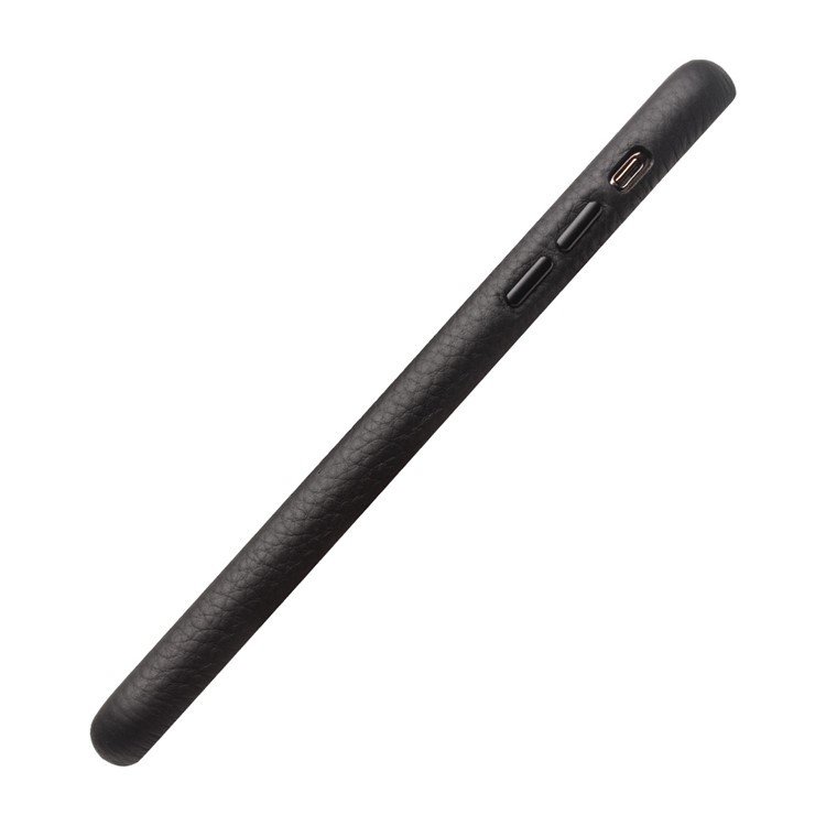 QIALINO Couro Genuíno Lichia Textura Telefone Tampa Traseira Case Para Iphone 11 6.1 Polegadas - Preto-6