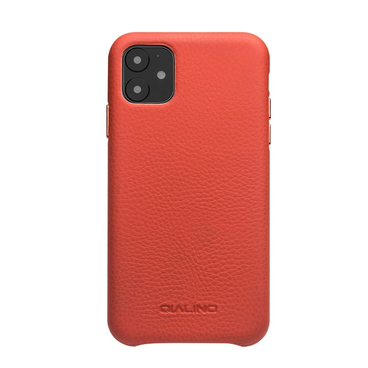 QIALINO Couro Genuíno Lichia Textura Telefone Tampa Traseira Case Para Iphone 11 6.1 Polegadas - Vermelho-2