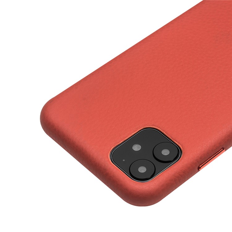 QIALINO Couro Genuíno Lichia Textura Telefone Tampa Traseira Case Para Iphone 11 6.1 Polegadas - Vermelho-3