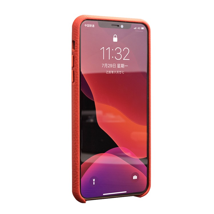 QIALINO Couro Genuíno Lichia Textura Telefone Tampa Traseira Case Para Iphone 11 6.1 Polegadas - Vermelho-5