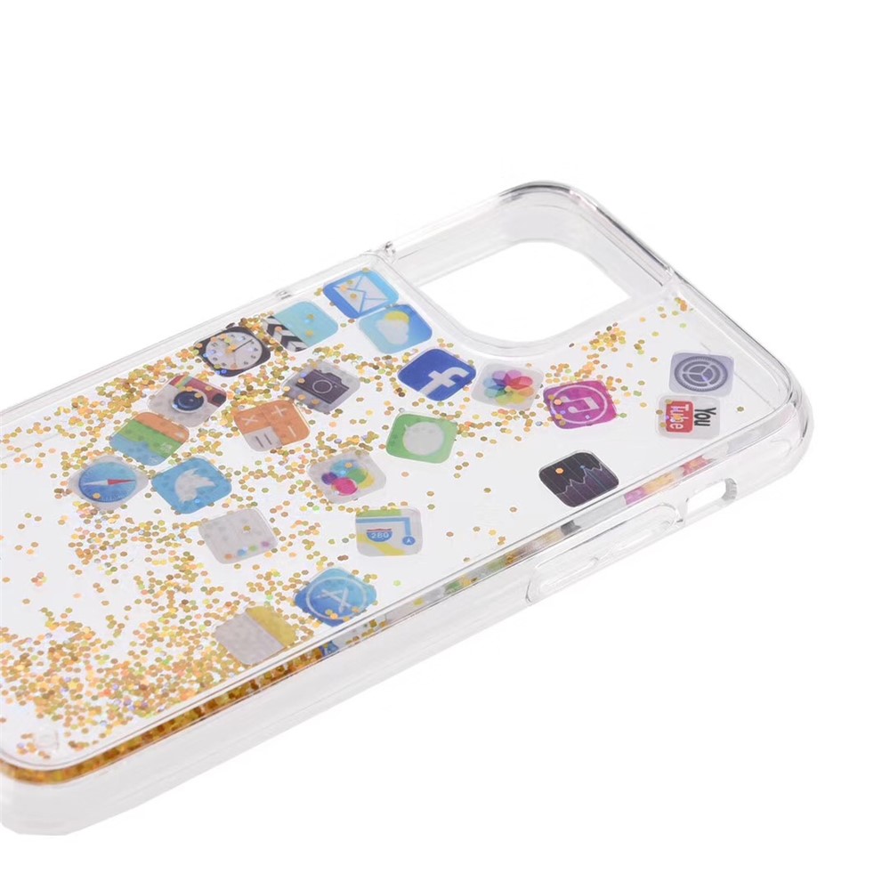 APP Icon Dynamic Glitter Powder Sequins TPU Back Shell for iPhone 11 Pro 5.8 inch (2019) - Gold-3