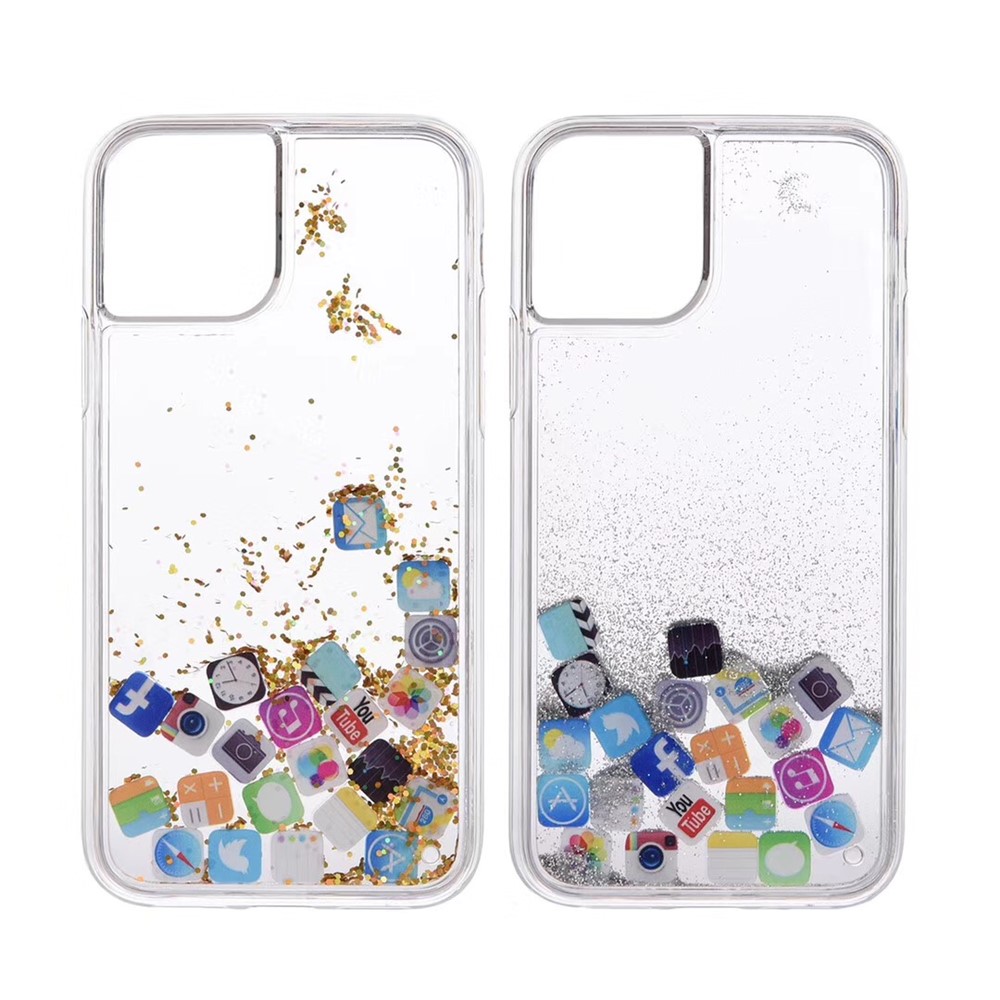 APP Icon Dynamic Glitter Powder Sequins TPU Back Shell for iPhone 11 Pro 5.8 inch (2019) - Gold-5