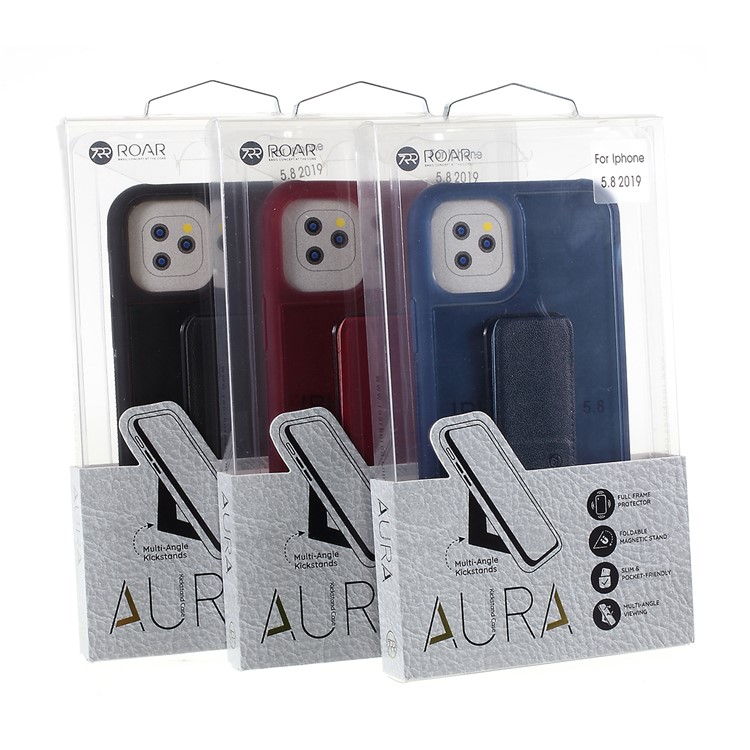 ROAR Aura Series TPU Cover with PU Leather Kickstand for iPhone 11 Pro 5.8-inch - Brown-12