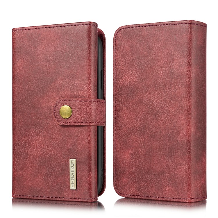 DG.MING Split Leather Wallet Style Case with Stand for iPhone 11 6.1 inch - Red-1