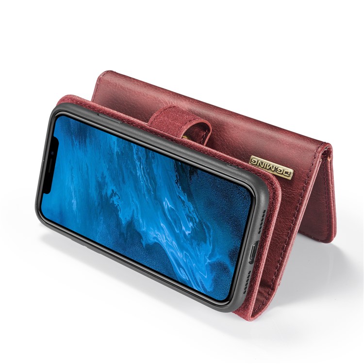 DG.MING Split Leather Wallet Style Case with Stand for iPhone 11 6.1 inch - Red-5